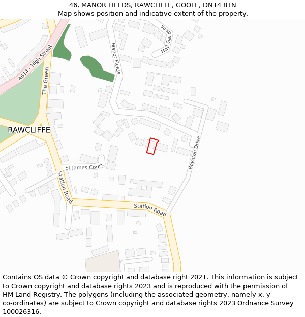 46, MANOR FIELDS, RAWCLIFFE, GOOLE, DN14 8TN: Location map and indicative extent of plot
