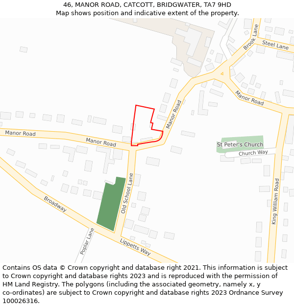 46, MANOR ROAD, CATCOTT, BRIDGWATER, TA7 9HD: Location map and indicative extent of plot