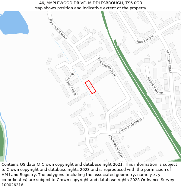 46, MAPLEWOOD DRIVE, MIDDLESBROUGH, TS6 0GB: Location map and indicative extent of plot