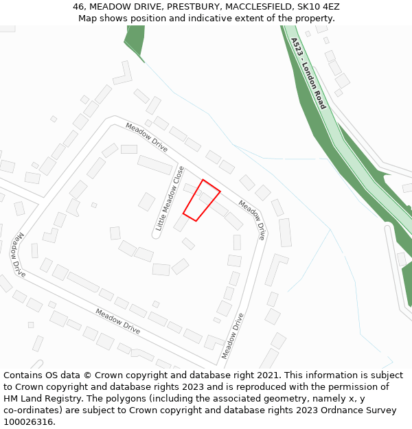 46, MEADOW DRIVE, PRESTBURY, MACCLESFIELD, SK10 4EZ: Location map and indicative extent of plot