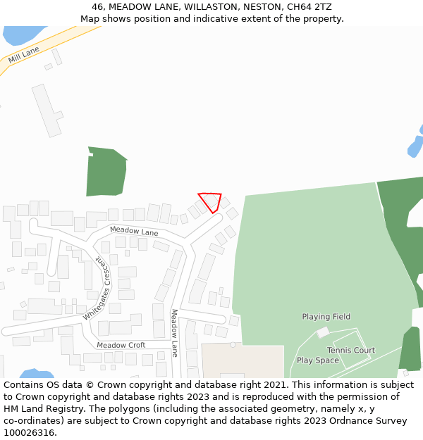 46, MEADOW LANE, WILLASTON, NESTON, CH64 2TZ: Location map and indicative extent of plot