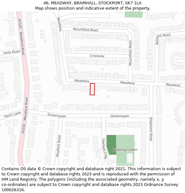 46, MEADWAY, BRAMHALL, STOCKPORT, SK7 1LA: Location map and indicative extent of plot