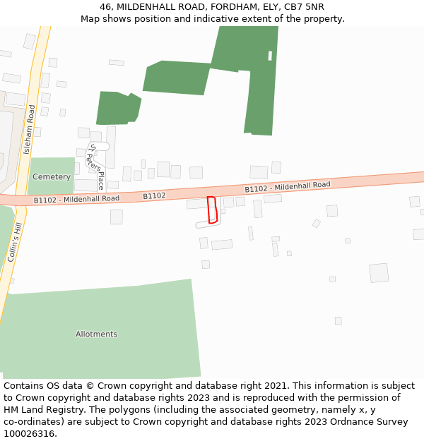 46, MILDENHALL ROAD, FORDHAM, ELY, CB7 5NR: Location map and indicative extent of plot