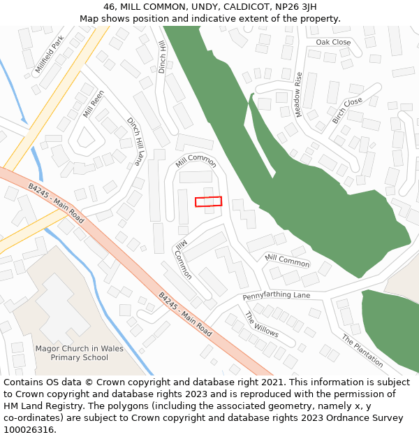 46, MILL COMMON, UNDY, CALDICOT, NP26 3JH: Location map and indicative extent of plot