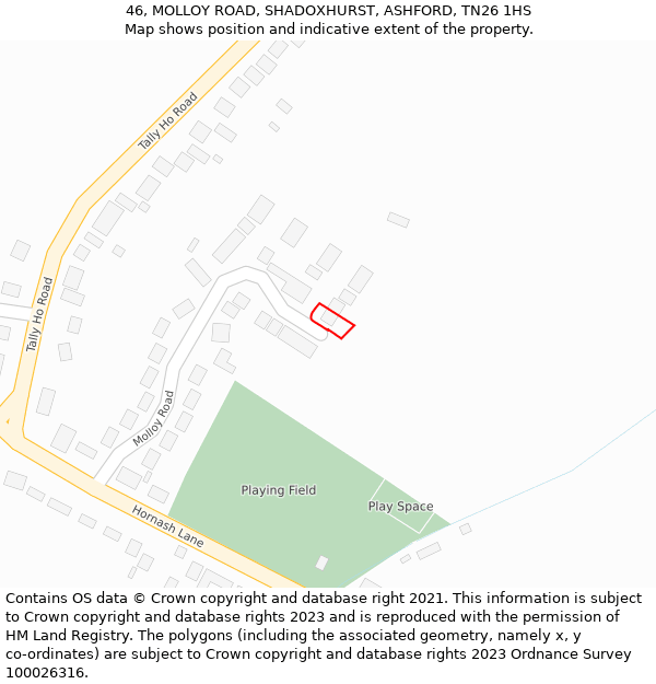 46, MOLLOY ROAD, SHADOXHURST, ASHFORD, TN26 1HS: Location map and indicative extent of plot