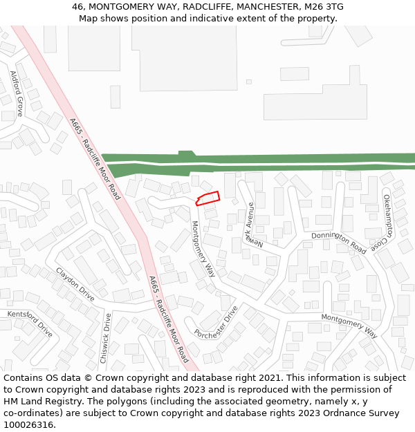 46, MONTGOMERY WAY, RADCLIFFE, MANCHESTER, M26 3TG: Location map and indicative extent of plot
