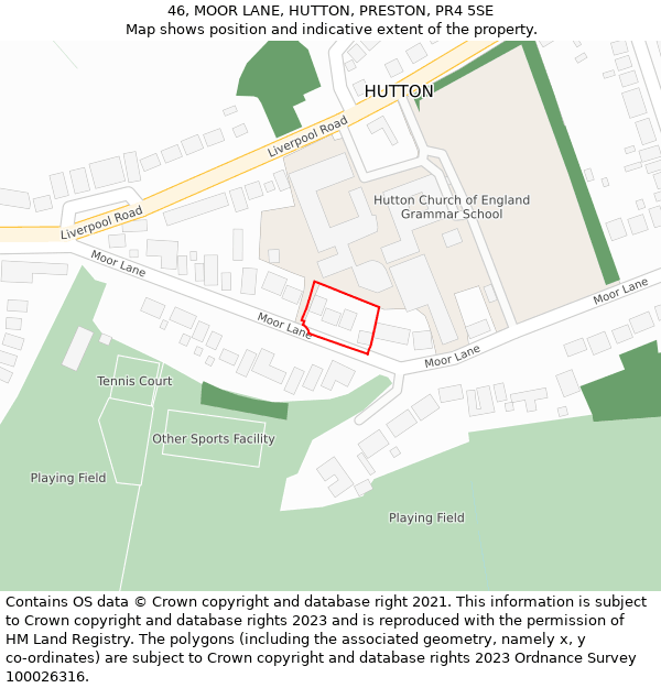 46, MOOR LANE, HUTTON, PRESTON, PR4 5SE: Location map and indicative extent of plot