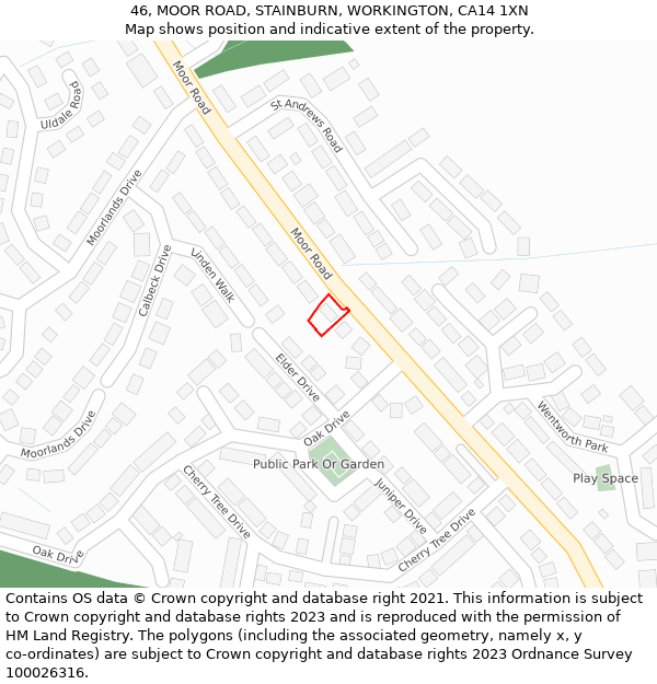 46, MOOR ROAD, STAINBURN, WORKINGTON, CA14 1XN: Location map and indicative extent of plot