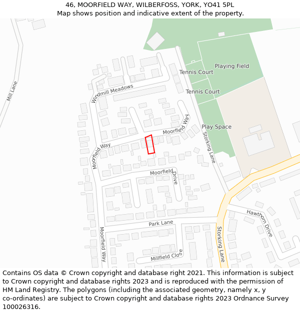 46, MOORFIELD WAY, WILBERFOSS, YORK, YO41 5PL: Location map and indicative extent of plot