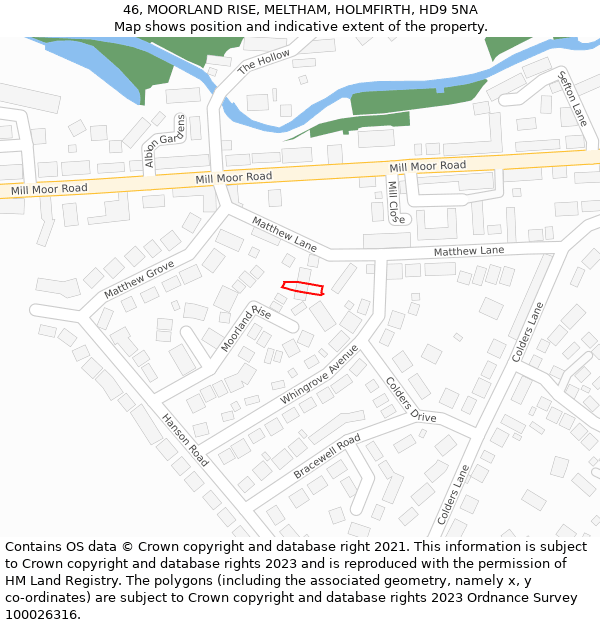 46, MOORLAND RISE, MELTHAM, HOLMFIRTH, HD9 5NA: Location map and indicative extent of plot