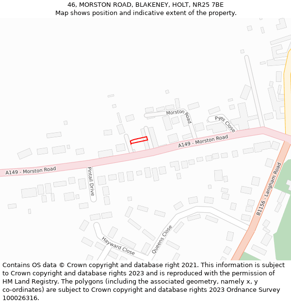 46, MORSTON ROAD, BLAKENEY, HOLT, NR25 7BE: Location map and indicative extent of plot