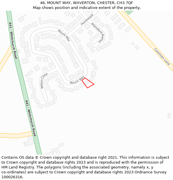 46, MOUNT WAY, WAVERTON, CHESTER, CH3 7QF: Location map and indicative extent of plot