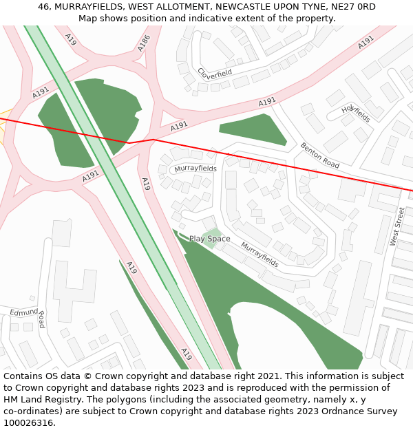 46, MURRAYFIELDS, WEST ALLOTMENT, NEWCASTLE UPON TYNE, NE27 0RD: Location map and indicative extent of plot