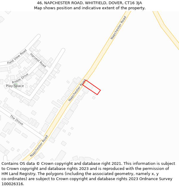 46, NAPCHESTER ROAD, WHITFIELD, DOVER, CT16 3JA: Location map and indicative extent of plot