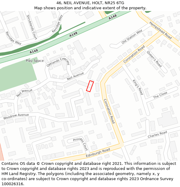 46, NEIL AVENUE, HOLT, NR25 6TG: Location map and indicative extent of plot