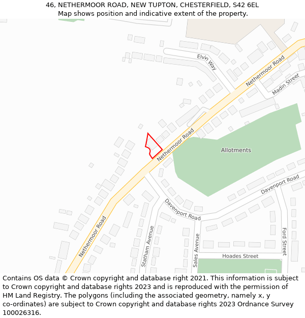 46, NETHERMOOR ROAD, NEW TUPTON, CHESTERFIELD, S42 6EL: Location map and indicative extent of plot