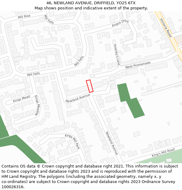 46, NEWLAND AVENUE, DRIFFIELD, YO25 6TX: Location map and indicative extent of plot