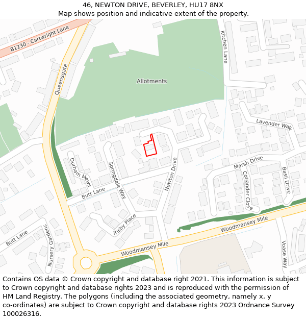 46, NEWTON DRIVE, BEVERLEY, HU17 8NX: Location map and indicative extent of plot