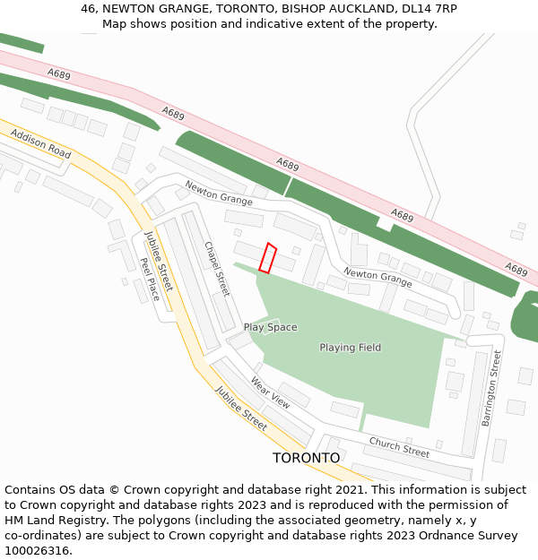 46, NEWTON GRANGE, TORONTO, BISHOP AUCKLAND, DL14 7RP: Location map and indicative extent of plot