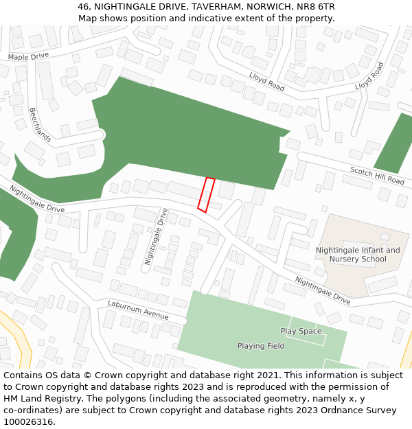 46, NIGHTINGALE DRIVE, TAVERHAM, NORWICH, NR8 6TR: Location map and indicative extent of plot