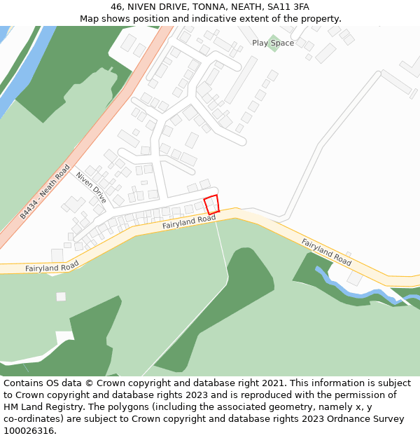 46, NIVEN DRIVE, TONNA, NEATH, SA11 3FA: Location map and indicative extent of plot