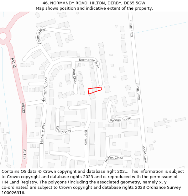 46, NORMANDY ROAD, HILTON, DERBY, DE65 5GW: Location map and indicative extent of plot