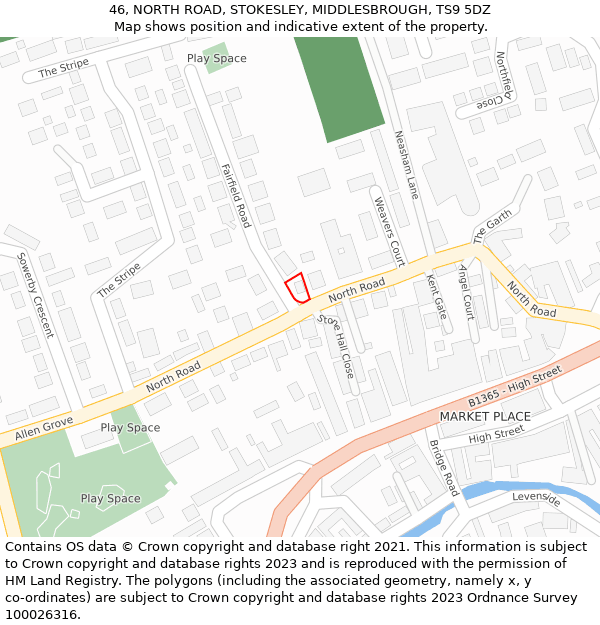 46, NORTH ROAD, STOKESLEY, MIDDLESBROUGH, TS9 5DZ: Location map and indicative extent of plot