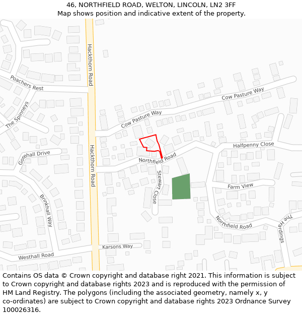 46, NORTHFIELD ROAD, WELTON, LINCOLN, LN2 3FF: Location map and indicative extent of plot
