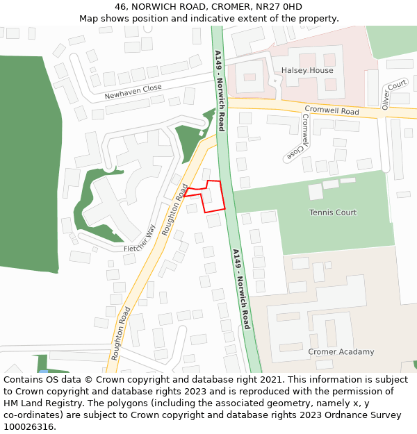 46, NORWICH ROAD, CROMER, NR27 0HD: Location map and indicative extent of plot