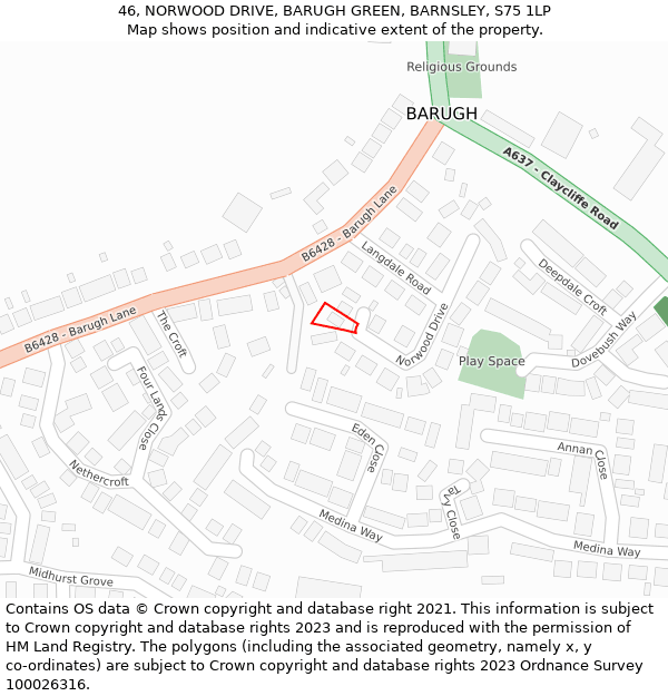 46, NORWOOD DRIVE, BARUGH GREEN, BARNSLEY, S75 1LP: Location map and indicative extent of plot