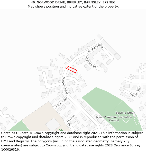 46, NORWOOD DRIVE, BRIERLEY, BARNSLEY, S72 9EG: Location map and indicative extent of plot
