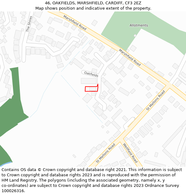 46, OAKFIELDS, MARSHFIELD, CARDIFF, CF3 2EZ: Location map and indicative extent of plot