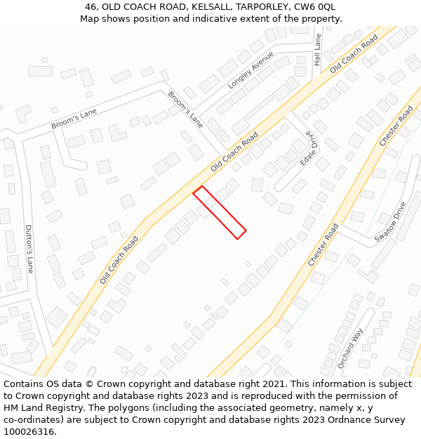 46, OLD COACH ROAD, KELSALL, TARPORLEY, CW6 0QL: Location map and indicative extent of plot