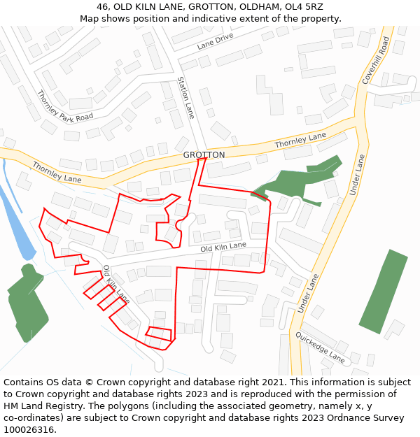 46, OLD KILN LANE, GROTTON, OLDHAM, OL4 5RZ: Location map and indicative extent of plot