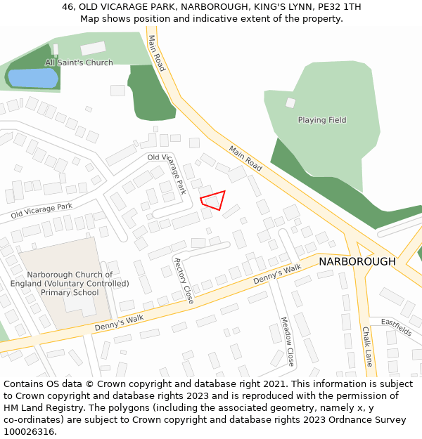 46, OLD VICARAGE PARK, NARBOROUGH, KING'S LYNN, PE32 1TH: Location map and indicative extent of plot