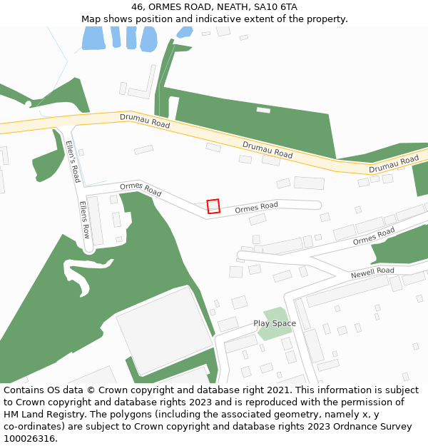 46, ORMES ROAD, NEATH, SA10 6TA: Location map and indicative extent of plot