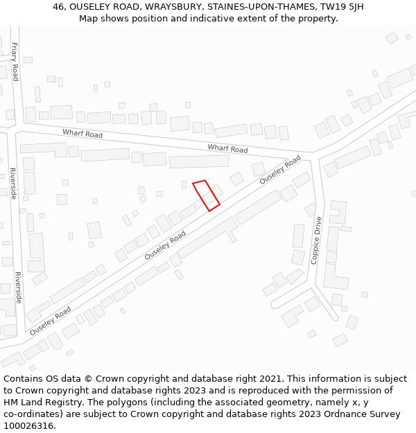 46, OUSELEY ROAD, WRAYSBURY, STAINES-UPON-THAMES, TW19 5JH: Location map and indicative extent of plot