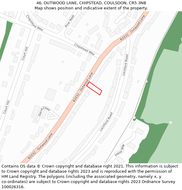 46, OUTWOOD LANE, CHIPSTEAD, COULSDON, CR5 3NB: Location map and indicative extent of plot