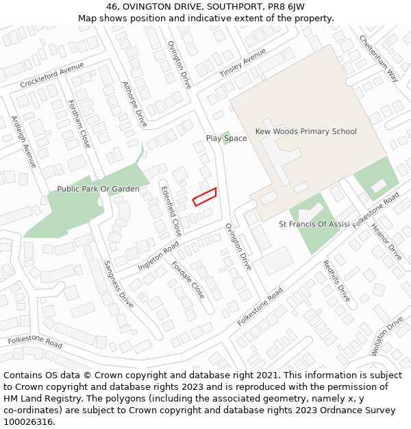 46, OVINGTON DRIVE, SOUTHPORT, PR8 6JW: Location map and indicative extent of plot