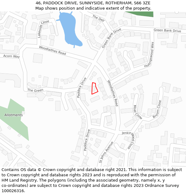 46, PADDOCK DRIVE, SUNNYSIDE, ROTHERHAM, S66 3ZE: Location map and indicative extent of plot