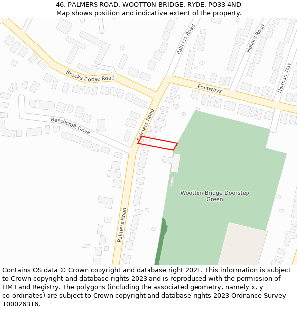 46, PALMERS ROAD, WOOTTON BRIDGE, RYDE, PO33 4ND: Location map and indicative extent of plot