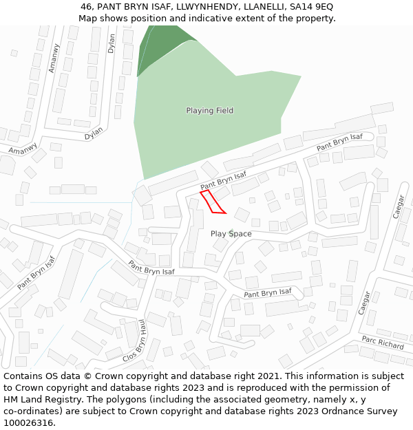 46, PANT BRYN ISAF, LLWYNHENDY, LLANELLI, SA14 9EQ: Location map and indicative extent of plot