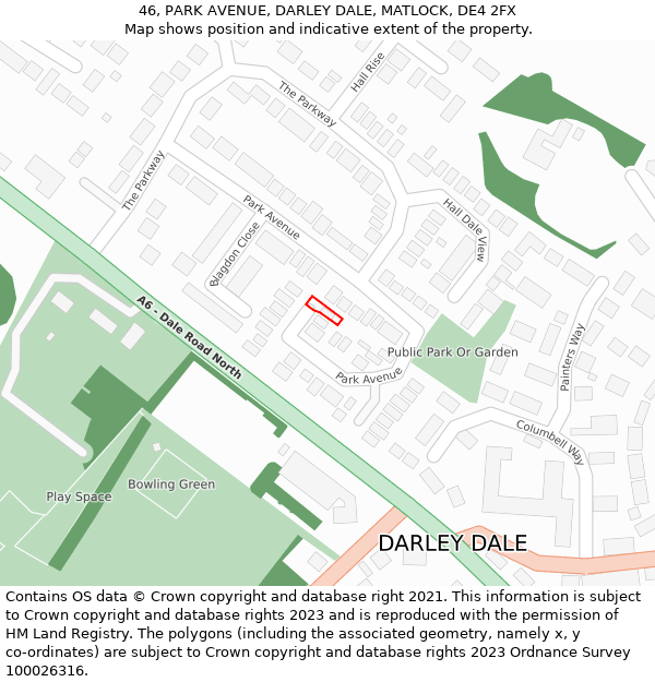 46, PARK AVENUE, DARLEY DALE, MATLOCK, DE4 2FX: Location map and indicative extent of plot