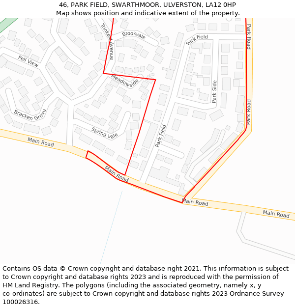 46, PARK FIELD, SWARTHMOOR, ULVERSTON, LA12 0HP: Location map and indicative extent of plot