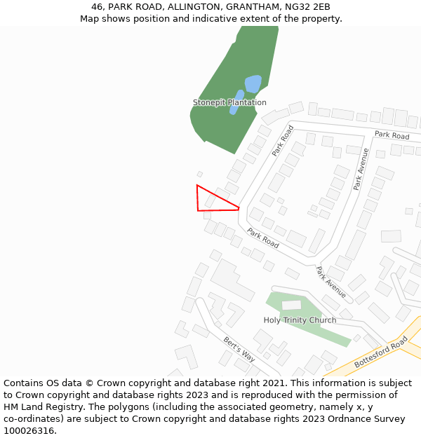 46, PARK ROAD, ALLINGTON, GRANTHAM, NG32 2EB: Location map and indicative extent of plot