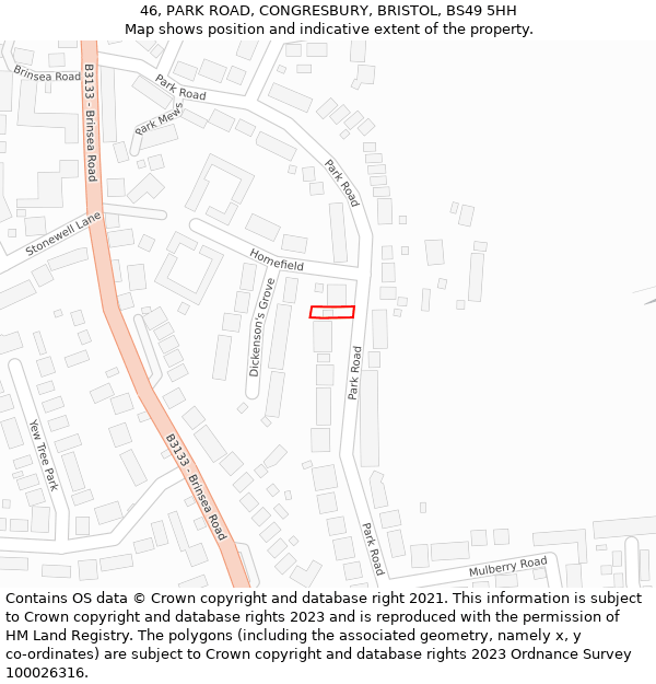 46, PARK ROAD, CONGRESBURY, BRISTOL, BS49 5HH: Location map and indicative extent of plot