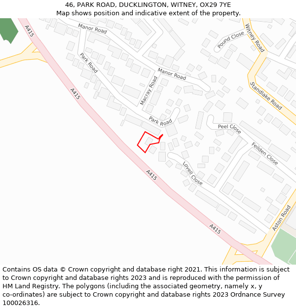 46, PARK ROAD, DUCKLINGTON, WITNEY, OX29 7YE: Location map and indicative extent of plot