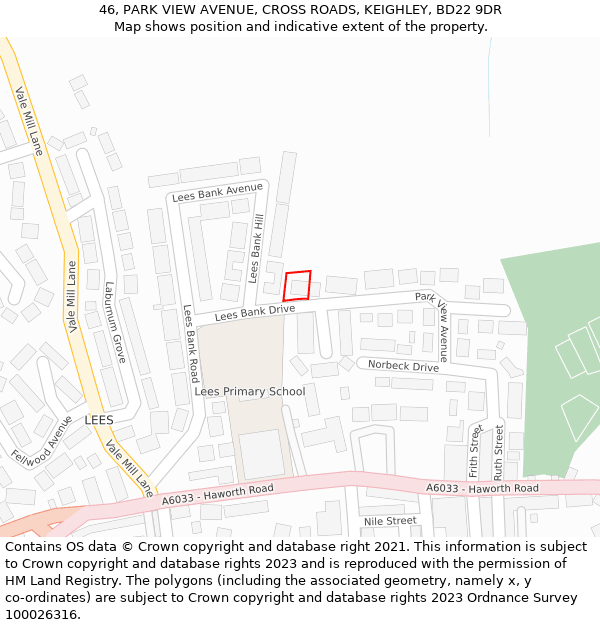 46, PARK VIEW AVENUE, CROSS ROADS, KEIGHLEY, BD22 9DR: Location map and indicative extent of plot