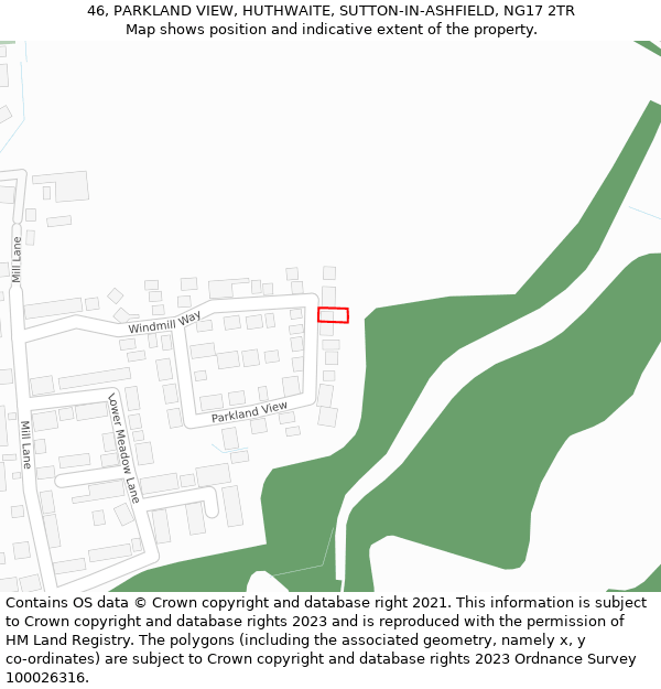 46, PARKLAND VIEW, HUTHWAITE, SUTTON-IN-ASHFIELD, NG17 2TR: Location map and indicative extent of plot