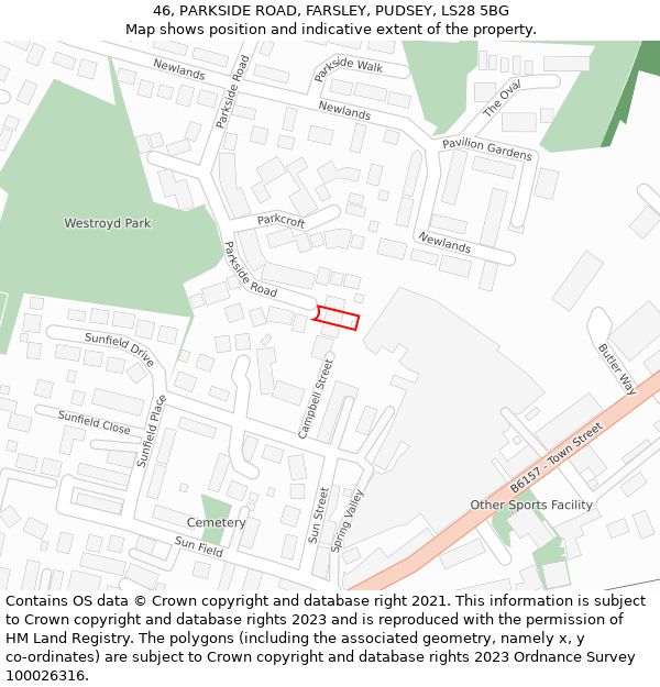 46, PARKSIDE ROAD, FARSLEY, PUDSEY, LS28 5BG: Location map and indicative extent of plot